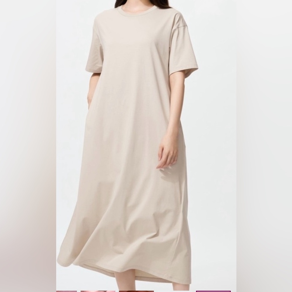 Uniqlo Alrism Oversized Women T Dress Short Sleeve Light Orange Maxi Dress